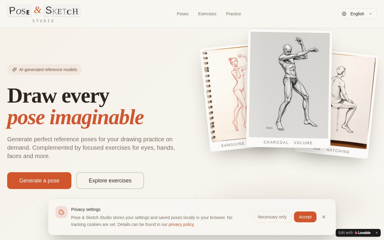 Screenshot: Pose & Sketch Studio